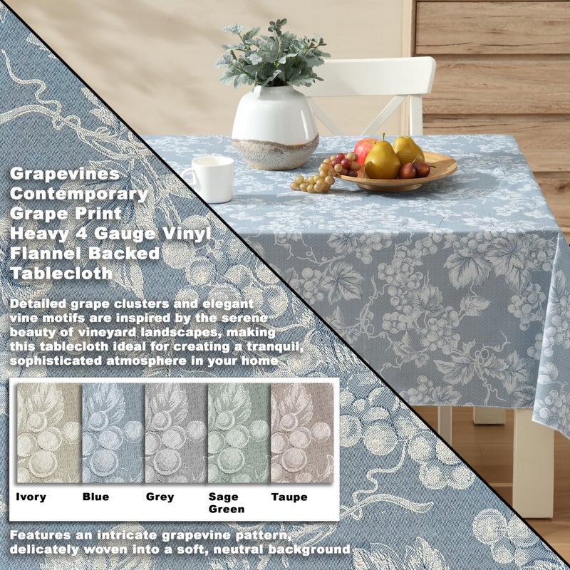 Lintex Home Bargains Plus 60 x 84 Inch Rectangle Vinyl Tablecloth with Flannel Backing, Traditional Grapevine Print, Waterproof Indoor Outdoor Dining Room, Party and Banquet Table Cover, Blue - Image 2